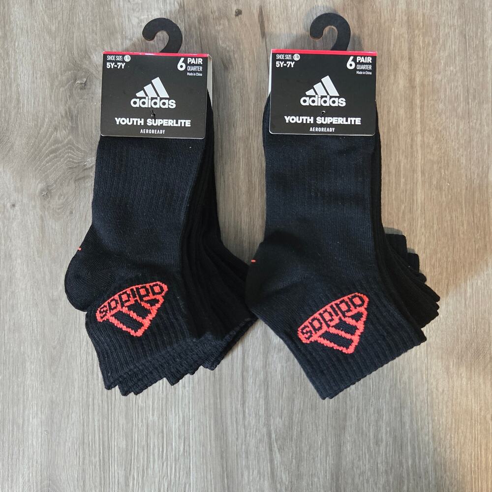 NEW Adidas Boy Quarter Socks Size L 5Y-7Y Aeroready Youth Superlite 12 Pairs